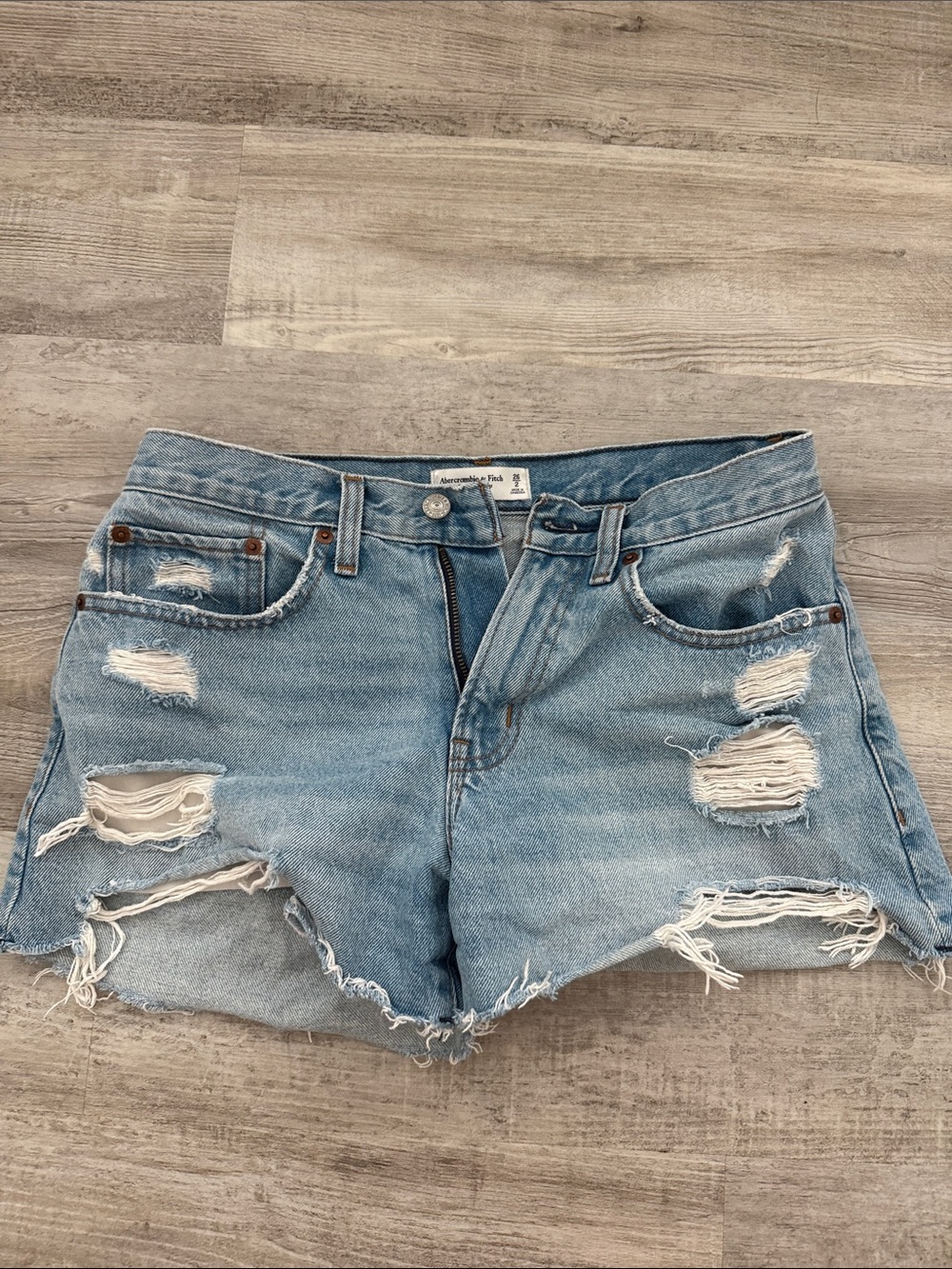 Abercrombie & Fitch Light Blue Ripped Denim Shorts